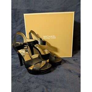 Michael Kors Oksana Strappy High Heel Sandals Black Leather Size 7- Original Box